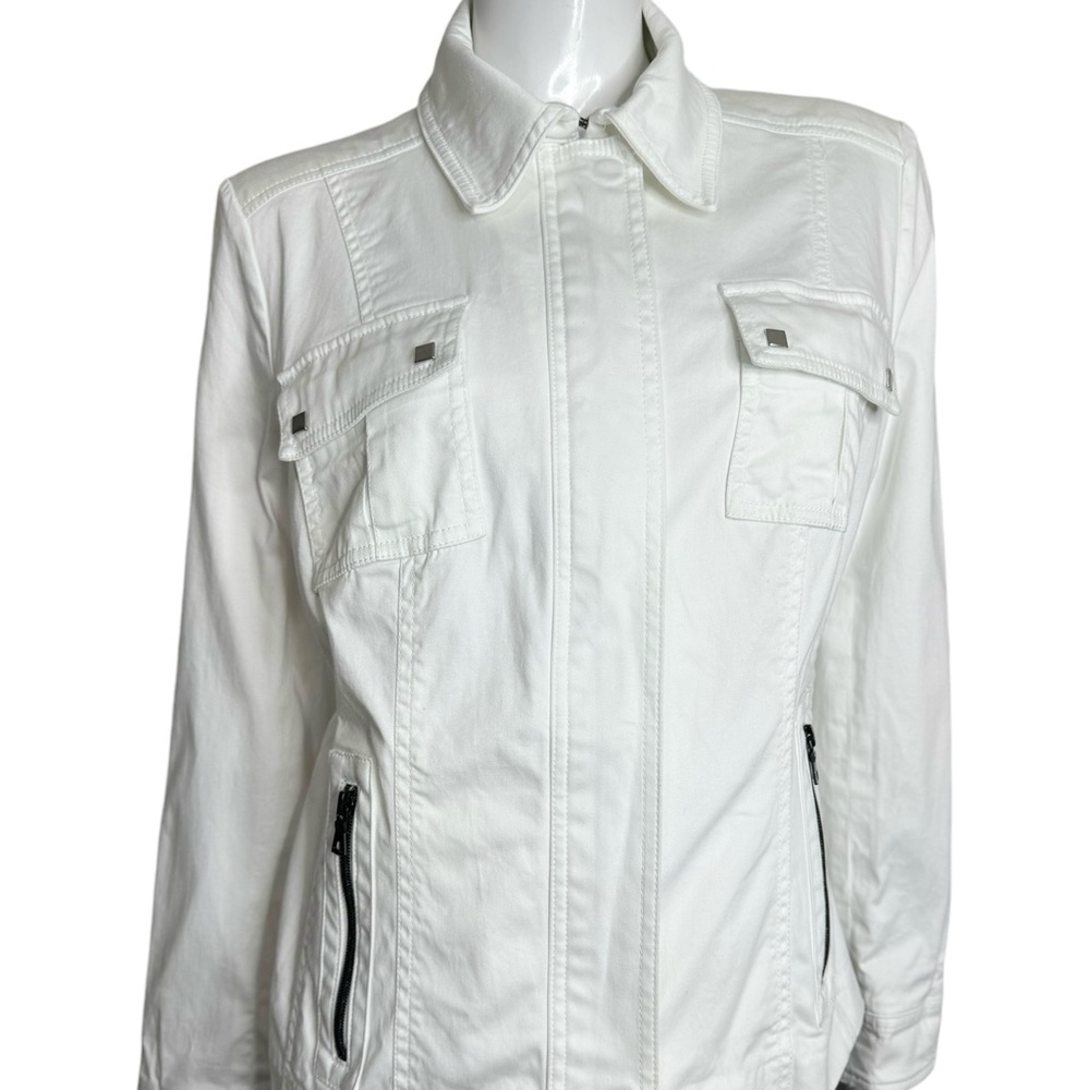 Jones New York White Utility White Denim Jean Jacket - Picture 2 of 6